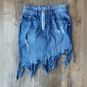 William Rast Fringe Hem Denim Skirt | Size 27 Y2K